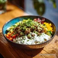 Mediterranean Beef Bowl with Herbed Yogurt Sauce