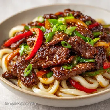 Black Pepper Beef Udon in 20 Minutes Recipe Card