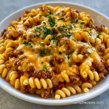 Cheesy Ground Beef Pasta: One-Pot Recipe Card