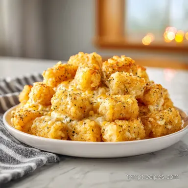 Chicken Alfredo Tater Tot Casserole with Silky Garlic Sauce Recipe Card