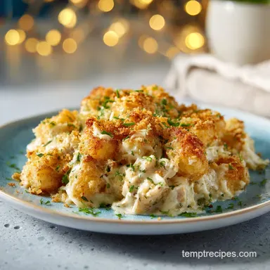 Chicken Alfredo Tater Tot Casserole with Silky Garlic Sauce