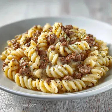 Creamy Ground Beef Pasta in 25 Minutes Recipe Card