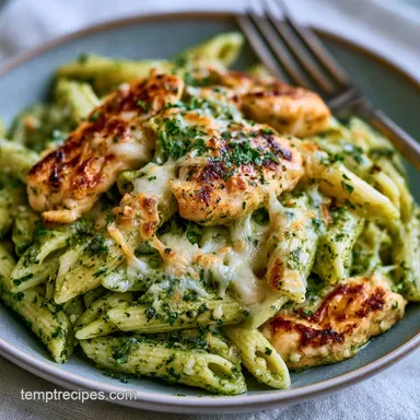 Creamy Pesto Chicken Pasta Bake for 6 Recipe Card