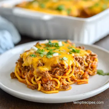 Creamy Southern Spaghetti Bake for 9 Servings Recipe Card