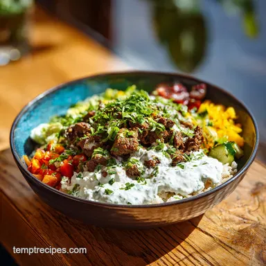 Mediterranean Beef Bowl with Herbed Yogurt Sauce for 4 Servings