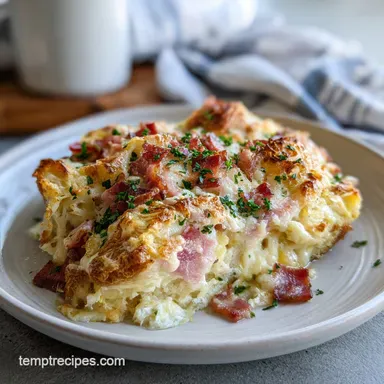 Monte Cristo Breakfast Casserole with Ham and Swiss for 8 Servings Recipe Card