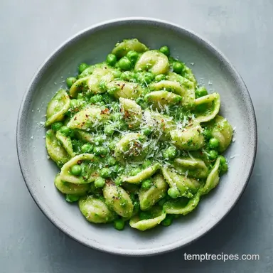 Pasta with Green Pea Sauce in 15 Minutes Recipe Card