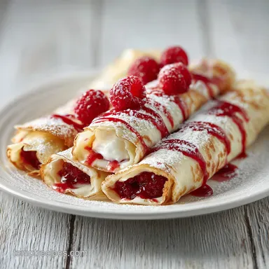 Raspberry Vanilla Crepes for 4 Servings Recipe Card