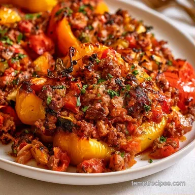 Roasted Stuffed Bell Peppers with Beef Recipe Card