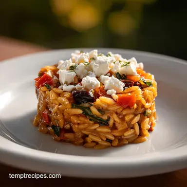 Roasted Vegetable Orzo with Feta: 35 Min Recipe Card