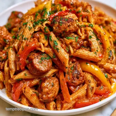 Sausage and Bell Pepper Pasta for 6 Recipe Card
