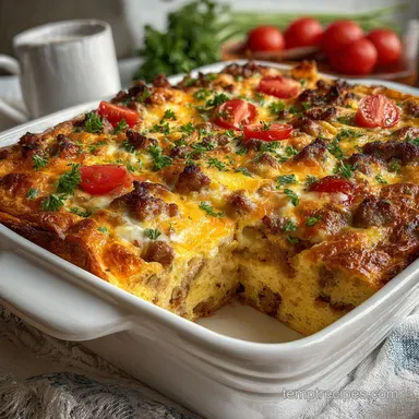 Make Ahead Breakfast Casserole with Sausage: Baked Recipe Card
