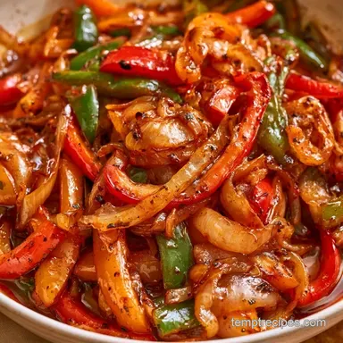 Sauteed Bell Peppers and Onions for 4 Recipe Card