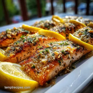 Sheet Pan Lemon Garlic Salmon for 4 Servings Recipe Card