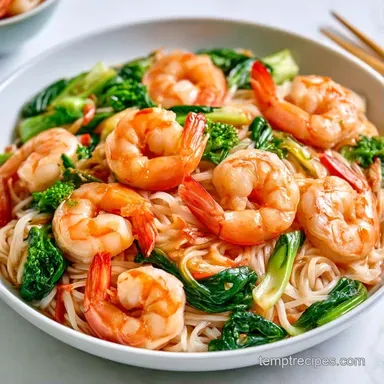 Shrimp Bok Choy Noodles in 20 Minutes Recipe Card