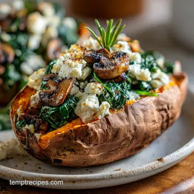 Spinach Feta Stuffed Sweet Potato for 4 Servings Recipe Card