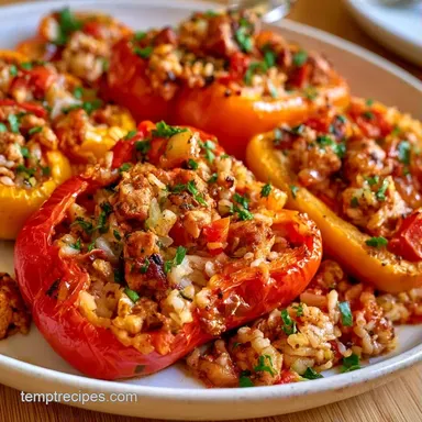 Turkey Stuffed Peppers with Rice Recipe Card