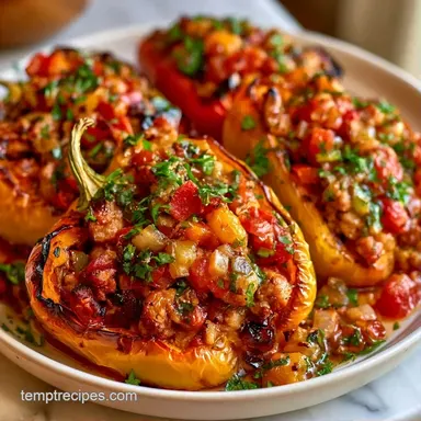 Turkey Taco Stuffed Peppers: Baked Recipe Card