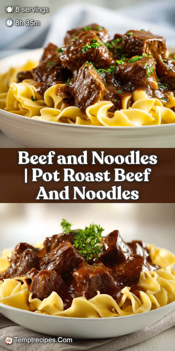 Extreme close-up of glistening, slow-cooked beef cubes and silky noodles coated in a thick, glossy brown glaze.