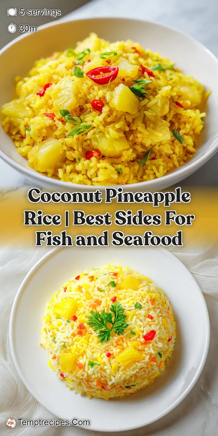 Close-up of tender grains of coconut rice, showing plump pineapple pieces and moist texture, glistening slightly.