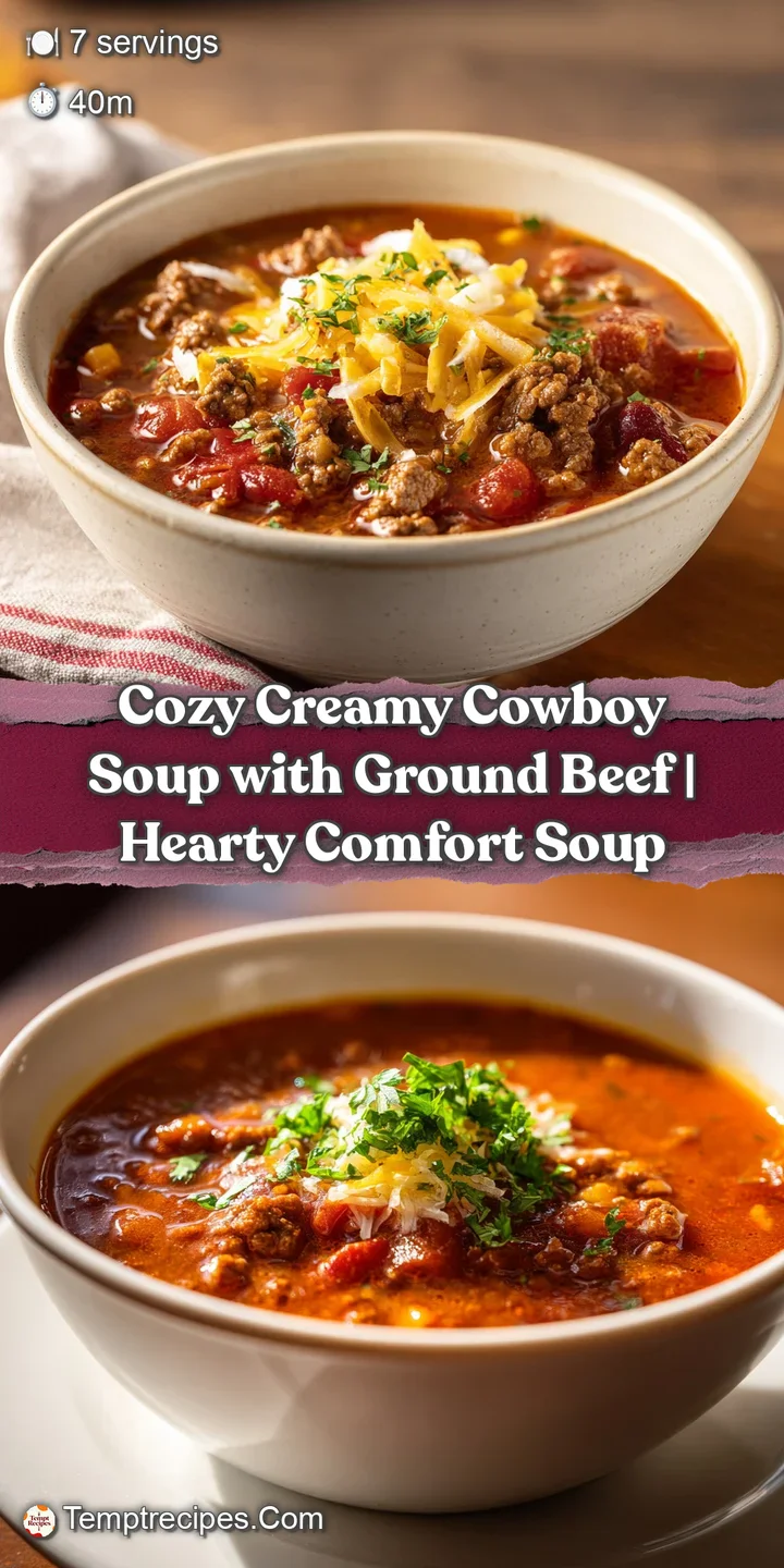 Close-up of tender ground beef and colorful vegetables in a thick, savory broth, invitingly warm.