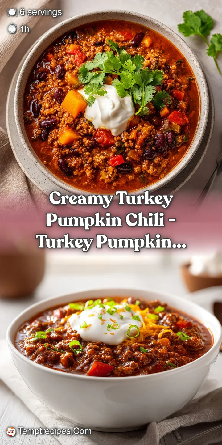 A close-up of thick, creamy orange chili showcasing tender turkey pieces and a sprinkle of warm spices.
