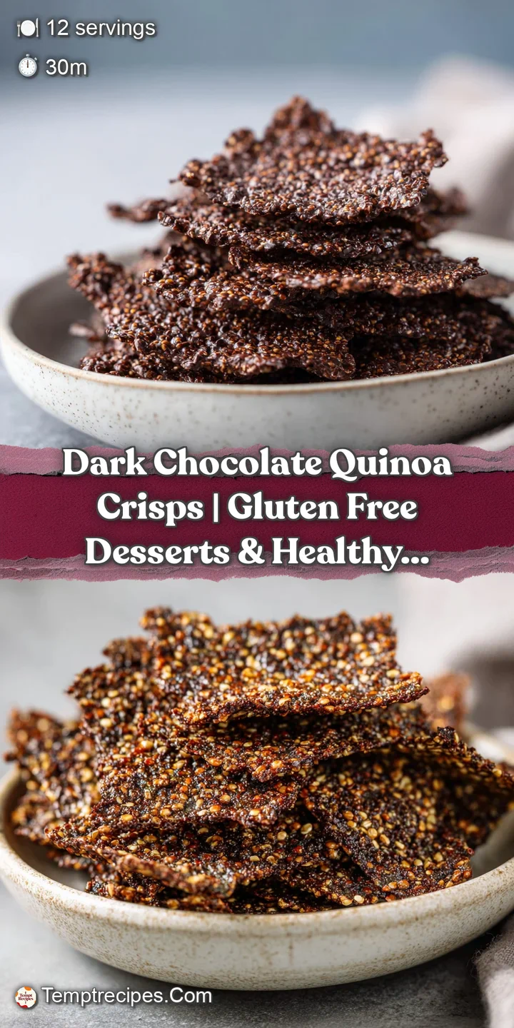 Close-up of a rich, dark chocolate quinoa crisp, highlighting its crunchy, irregular texture and deep color.