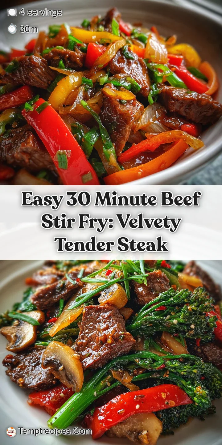 Close-up of tender beef strips and crisp-tender vegetables glistening with sauce, ready to be scooped up and enjoyed.