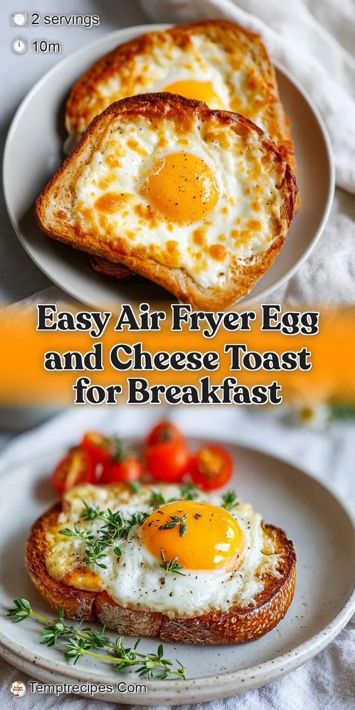Close-up of egg and cheese toast revealing melted cheddar and a runny egg yolk. Bread is golden-brown with visible air fry...