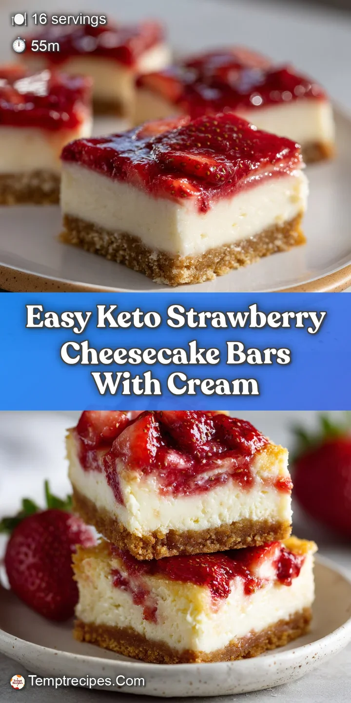 Close-up of a strawberry cheesecake bar. Swirls of rich cream cheese, a vibrant strawberry layer, and a crumbly crust edge.