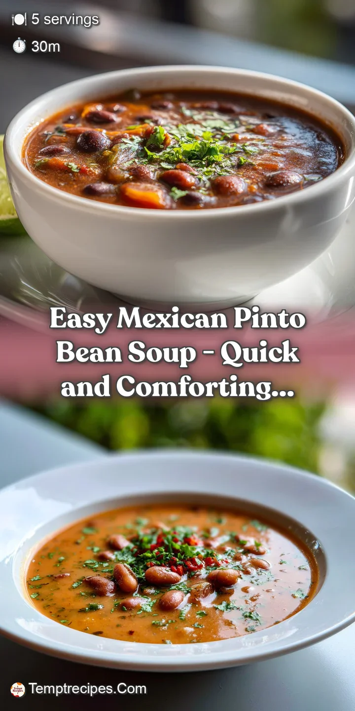 Close-up of flavorful pinto bean soup, showcasing textures of tender beans, fresh cilantro, and a tangy squeeze of lime fo...