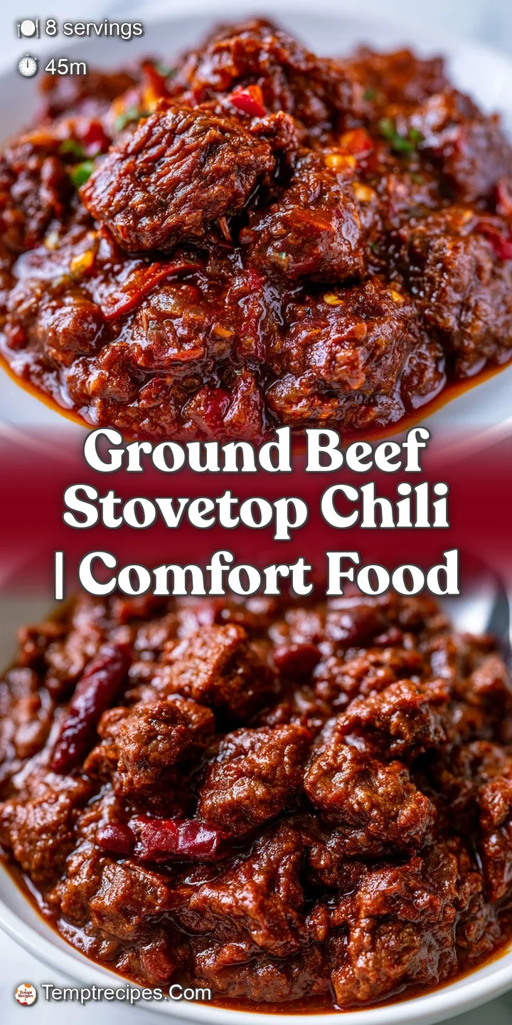 Macro shot of chunky beef and kidney beans in a rich, glossy red sauce with a sprinkle of cracked black pepper.