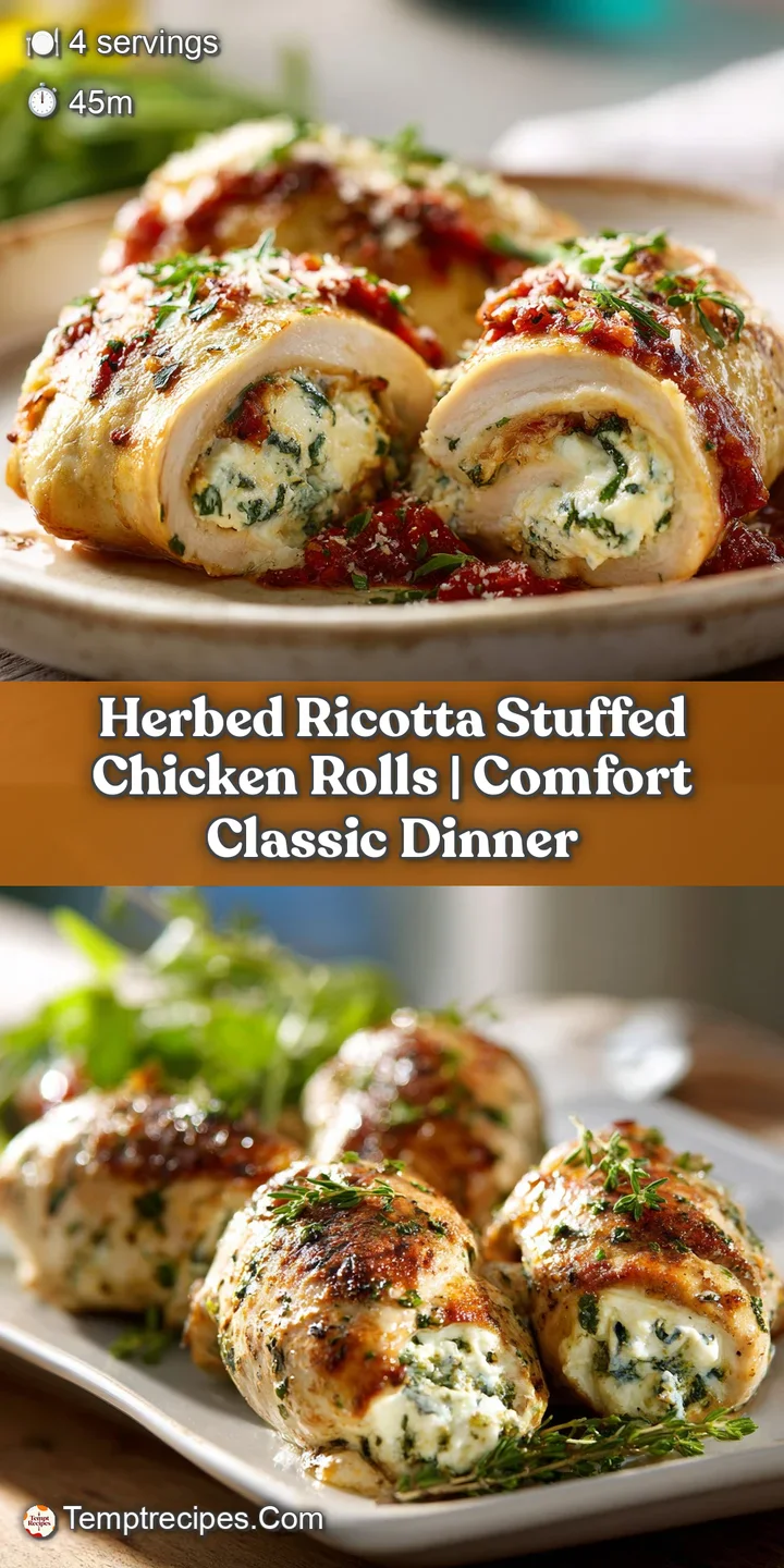 Close-up of juicy chicken roll oozing with creamy ricotta filling. Browned exterior with flecks of herbs and seasonings vi...