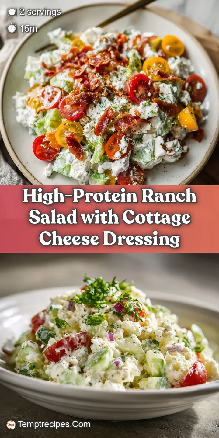 Close-up of a protein-packed ranch salad, showcasing the textures of crisp lettuce, tender protein, and creamy dressing.