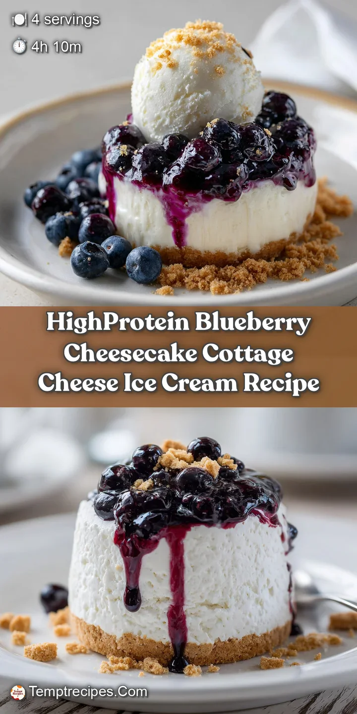 Close-up of blended blueberries swirled through pale, creamy cottage cheese ice cream. Frosty texture is mouthwatering and...