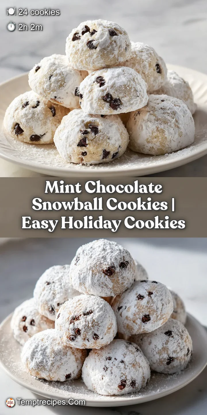 Macro shot of a powdery white cookie broken in half, showing a minty green interior and melted chocolate bits.