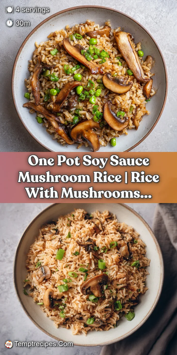 Close-up of deeply browned, tender mushrooms nestled in fluffy rice, catching the light with a savory sheen.