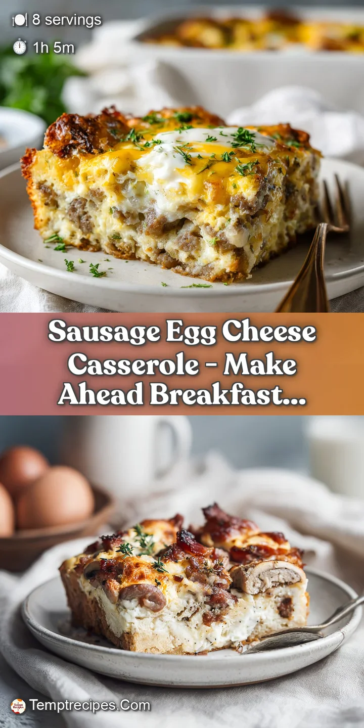 Close-up of bubbly, golden-brown cheese topping a rich egg and sausage mixture, hinting at a warm, savory bite.