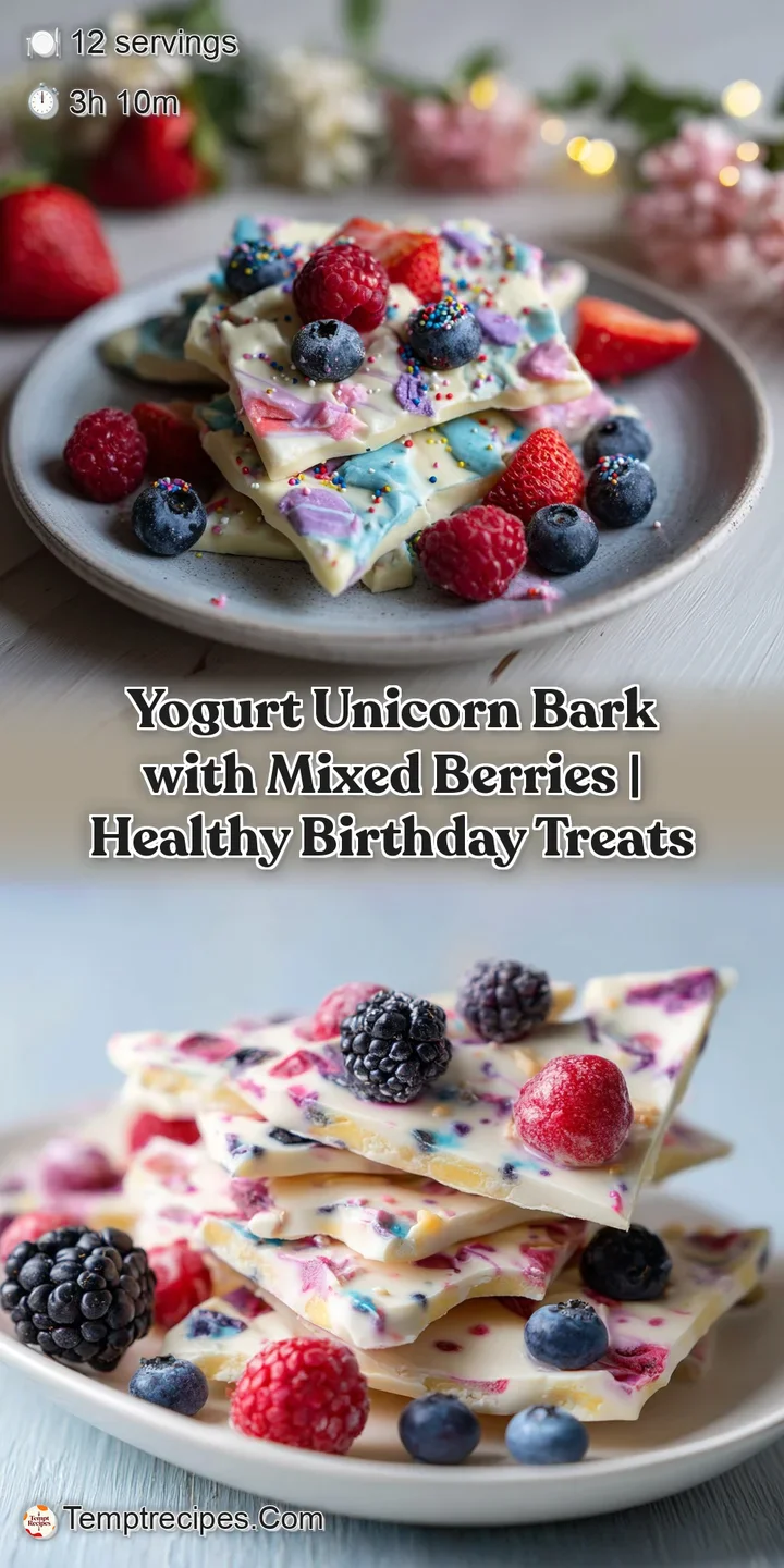 Close-up of a crisp, frozen yogurt shard with a glossy finish, revealing bright red and blue berries within.