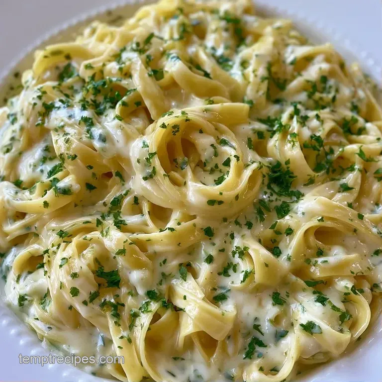 Elegant swirl of white creamy pasta on a matte black plate, finished with a sprinkle of parmesan and cracked pepper.