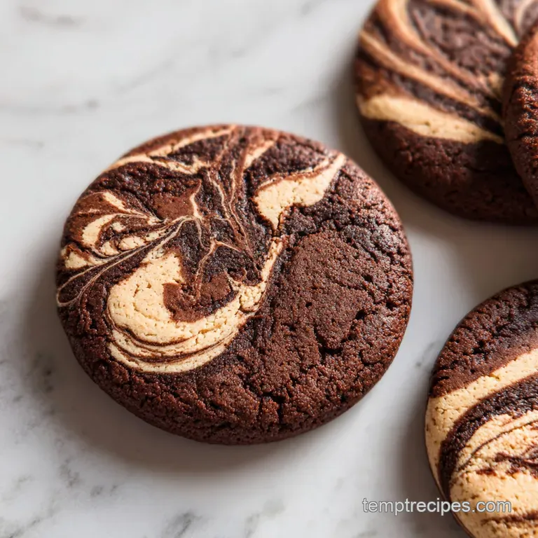 A neat stack of swirled chocolate cookies on a white ceramic plate beside a tall glass of cold, creamy milk.
