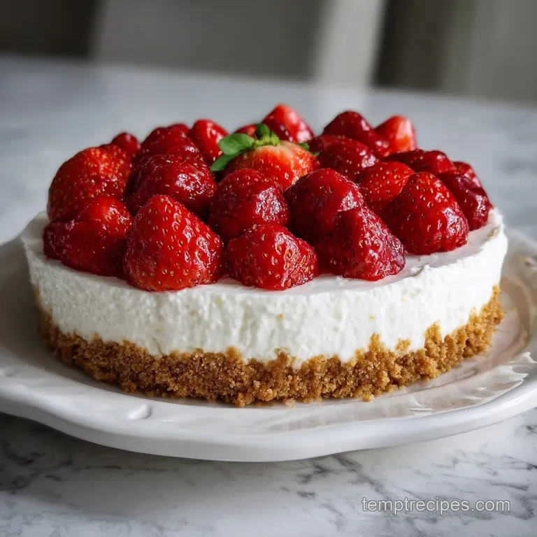 Slice of no-bake cheesecake on a white plate, raspberry swirl detail, alongside fresh raspberries and a mint sprig.