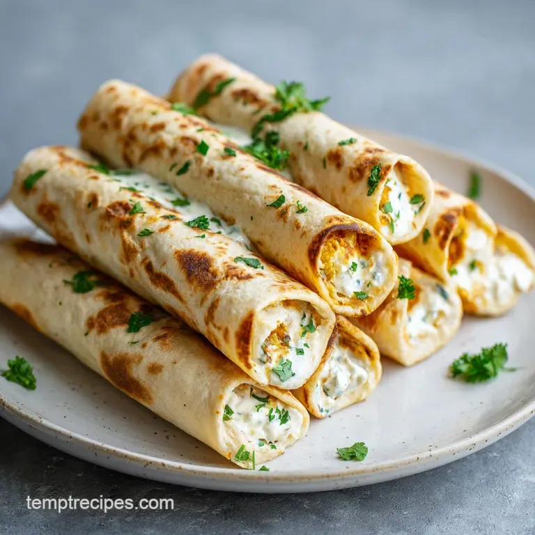 Stacked chickpea wrap halves show layers of golden chickpeas, crisp lettuce, juicy tomatoes, & a drizzle of creamy white s...