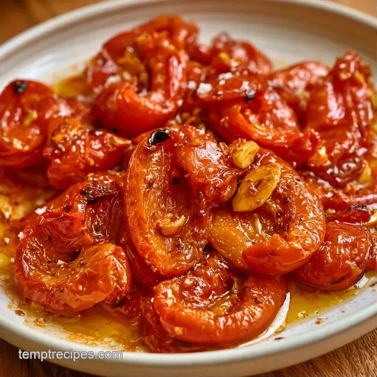 Slices of charred peppers and creamy cheese rounds arranged on a slate board with a sprig of fresh basil.
