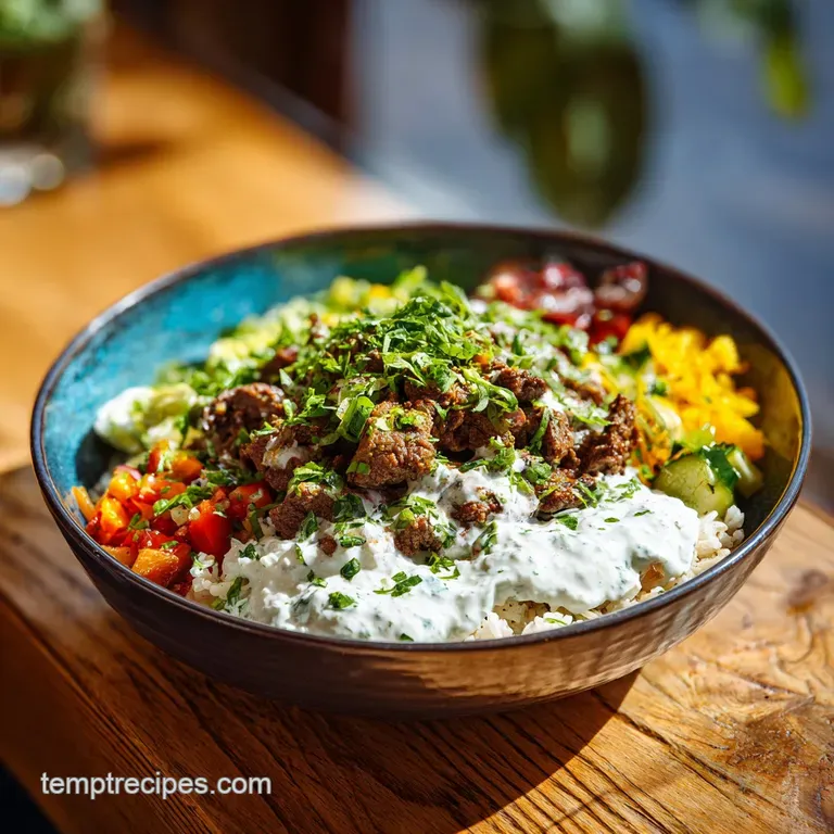 Mediterranean Beef Bowl with Herbed Yogurt Sauce