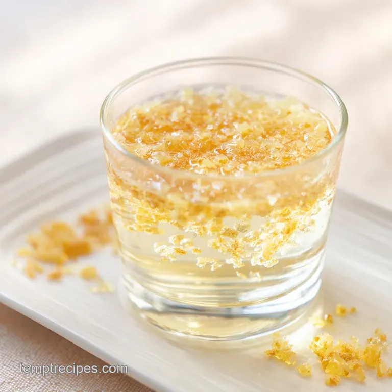 Bright yellow tonic served in a chilled flute glass beside a bowl of fresh citrus and a sprinkle of cinnamon