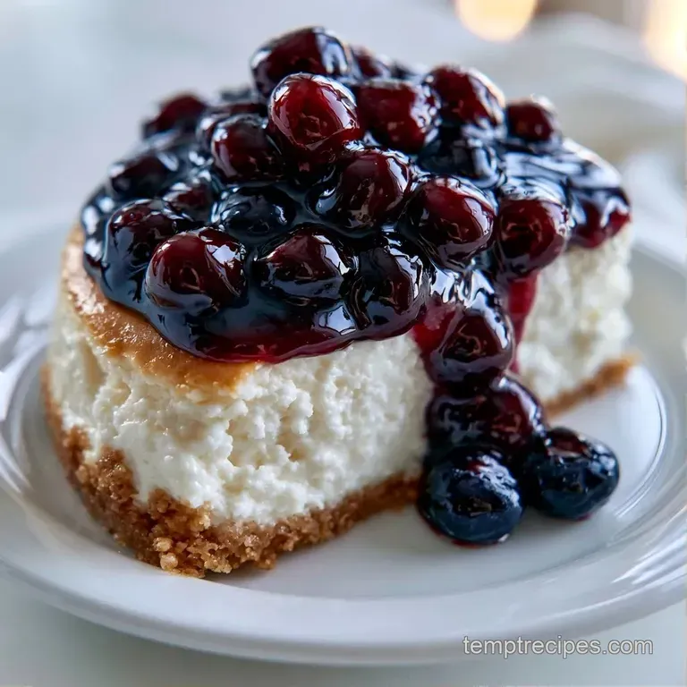 Elegant slice of chilled cream cake topped with fresh blueberries and mint on a minimalist marble platter.