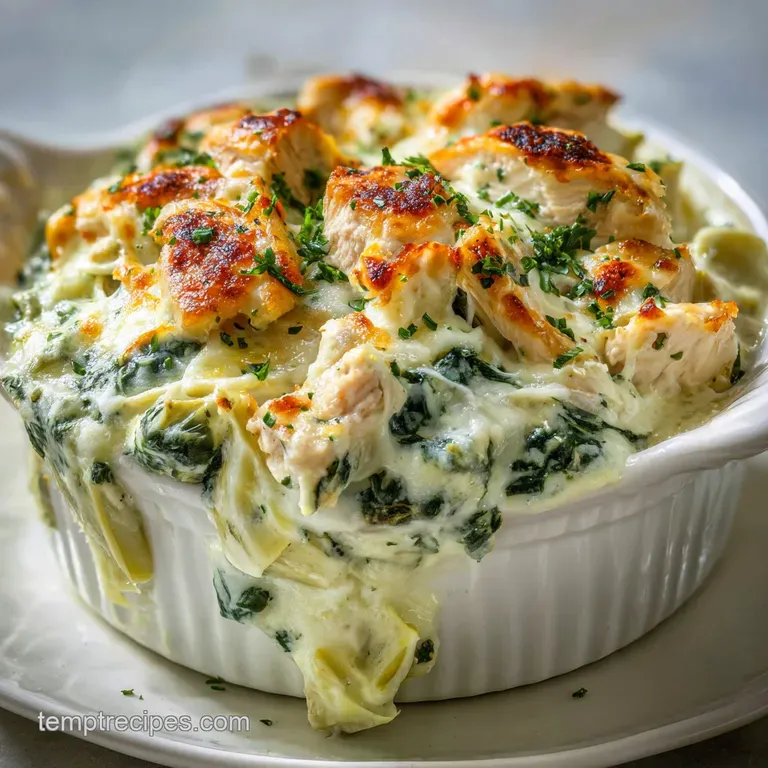 High-Protein Spinach Artichoke Chicken Casserole